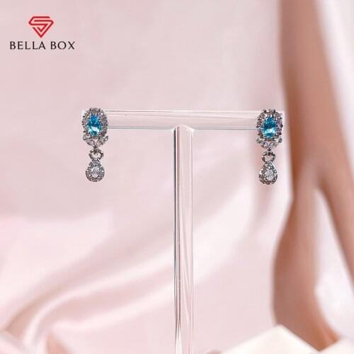 BELLA BOX Simple Topaz Stud Earrings For Women 925 Sterling Silver Zircon Sky Blue Unusual Earrings Anniversary Fine Jewelry