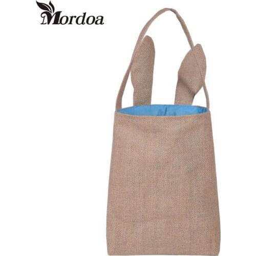 Free Shipping Easter Gift Bag Jute Burlap Material Rabbit Ear Shape Bags For Kids Gift Packing Easter Jewelry Display Received