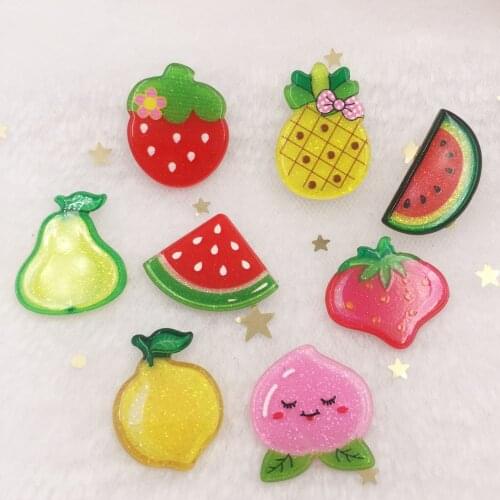 Glitter variety of fruits Flat back Acrylic sheet Miniature pattern applique 40pcs DIY Wedding scrapbook Home Decor craft OF671