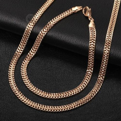 4.5MM 585 Rose Gold Filled Jewelry Set For Women Girl Filled Foxtail Weaving Link Bracelet Necklace Sets Jewelry Gift CS27