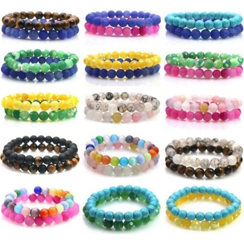 Natural Stone Bracelet 2pcs/set Yoga Beaded Bracelet for Men Women Friend Charm Strand Jewelry Adjustable 18-26 CM