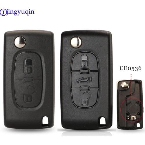 Jingyuqin 10pcs Remote 3 Buttons Flip Car Key Fob Cover For Peugeot 406 407 For Citroen Ne78 Blade With Battery Clamp (CE0536)