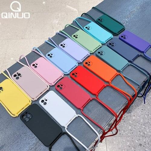 Crossbody Lanyard Liquid Silicone Case For iPhone 12 11 Pro Max XS X XR SE 2020 8 7 Plus Holder Neck Strap Cord Soft Color Cover