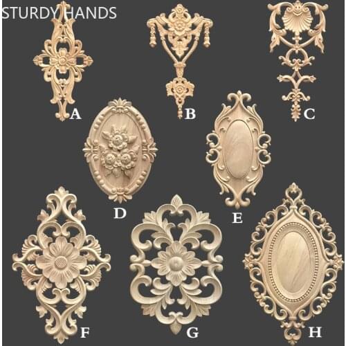 Long strip Carving Natural Wood Appliques For Furniture Cabinet Unpainted Wooden Mouldings Decal Vintage Decoration Accessories