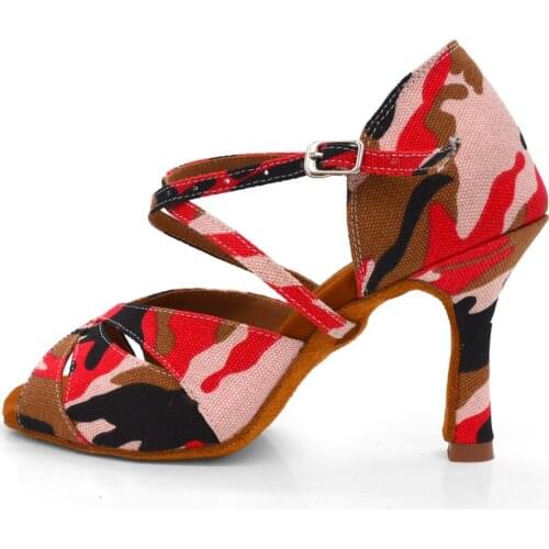 Evkoodance Professional Dance Shoes Pink Camo Latin Shoes 9cm High Heel Salsa Tango Ballroom Dance Shoes Soft Dancing Shoes