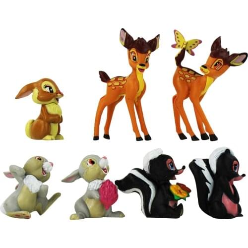 5-9cm 7pcs/Lot Cartoon Bambi Deer PVC Action Figure Rabbit Figurine Squirrel Miss Bunny Butterfly Animal Figures Anime Toys