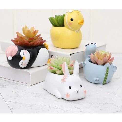 Animal Bonsai Pot Flowerpot Resin Craft Succulent Plant Vase Elephant Bear Rabbit Planter Pot Home Decor