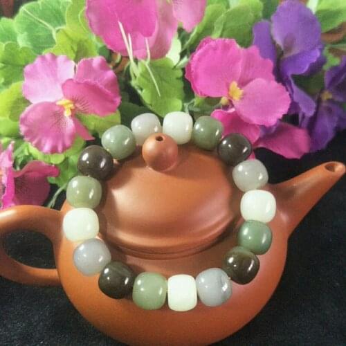 Natural Hetian Jade12/14mm Bead Jade Bracelet Jewelry Lucky Exorcise evil spirits Auspicious Amulet Jade Bracelet Fine Jewelry