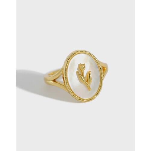 Shell Rings 925 Sterling Silver For Women Korean Geometric Oval Tulip Opening Ring Anillos Plata 925 Para Mujer Jewelry