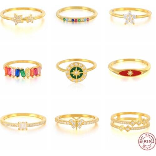 Aide 925 Sterling Silver Rainbow Zircon CZ Star Butterfly Rings For Women Slim Round Luxury Colorful Crystal Jewelry 2021 Trend
