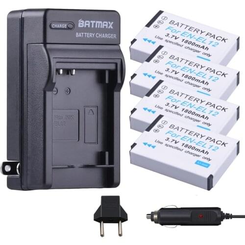 4Pcs EN-EL12 Battery + Charger Kits for Nikon COOLPIX S9900, A900, W300, S9300 S6300, S9200, AW120, AW130, S9700, KeyMission 360