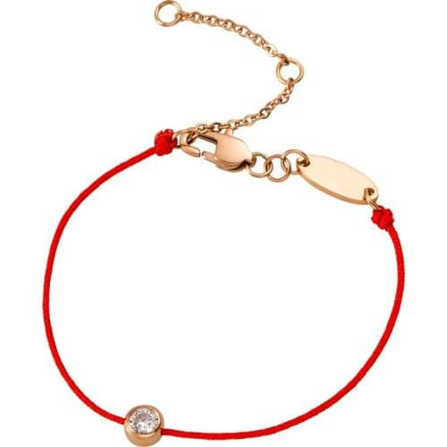 Stainless Steel Round Crystal Bracelet for Women Red Rope Hand Chain Hand Accessories Jewelry Best Gift