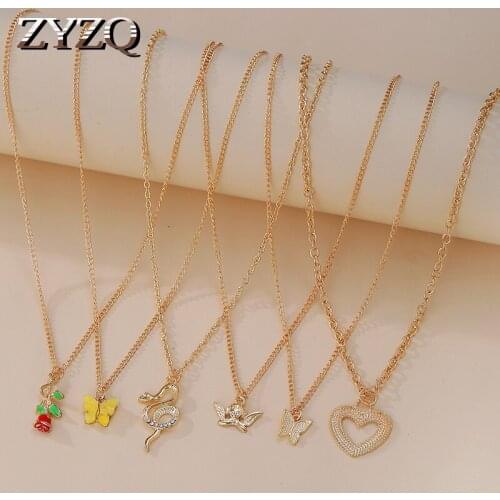 ZYZQ Trendy Love Butterfly Pendant Necklace Female Creative And Simple 6 Clavicle Chain Necklaces Set Fashion Jewelry 2021