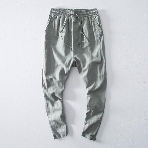 New brand casual pants men solid fashion light gray green trousers mens elastic waist ankle-length pants male broek pantaloni