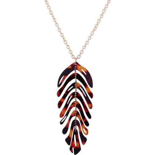 N5702 ZWPON Acrylic Leopard Leaf Pendant Necklace for Women Plastic Feather Earrings Jewelry Wholesale