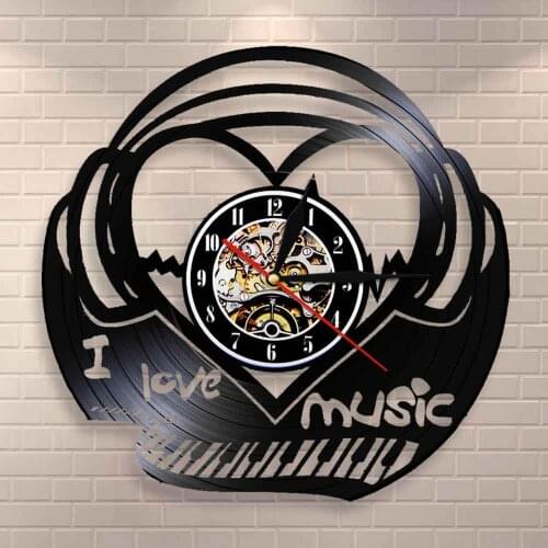 Music Heartbeat Vinyl Record Wall Clock I Love Music Piano Keyboard Wall Clock Sound Wave Music Song Heartbeat Voice Retro Clock