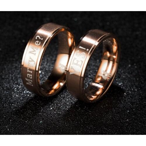 2019 New Stainless Steel Proposal Ring Letter MARRY ME YES Classic Black Rose Gold Ring for Couple Anniversary Jewelry Gift