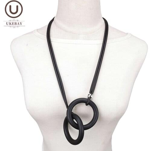 UKEBAY New Rubber Pendant Necklaces For Women Black Chain Gothic Sweater Necklace Handmade Round Jewelry Clothes Accessories