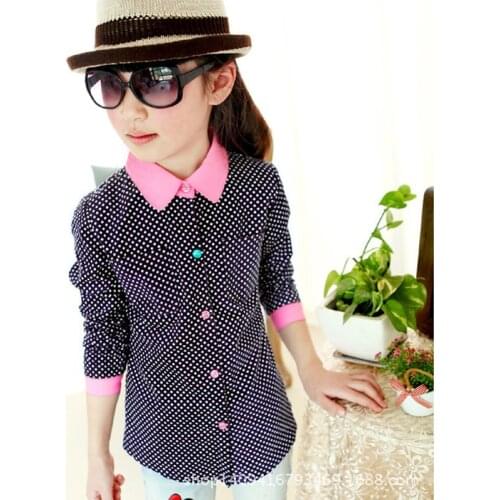 2020 New Arrival Girls Dot Shirts Spring & Autumn Children Long Sleeve Blouse 3-12 Years Brand Kids Clothes Outerwear
