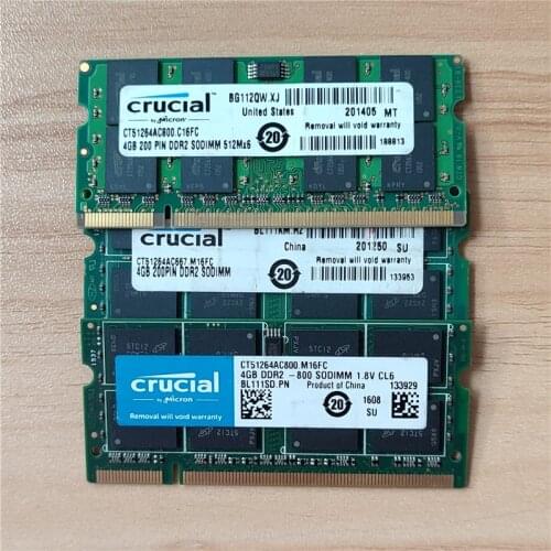 Crucial memoria DDR2 4GB 800MHz 6400s rams SODIMM DDR2 200PIN 6400S 4GB 800MHZ Laptop memory use for notebook ram 1.8V