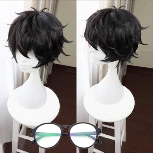 Game Persona 5 P5 Hero Kurusu Akira Short Black Wig Heat Resistant Hair Cosplay Costume Wigs + Freen Wig Cap