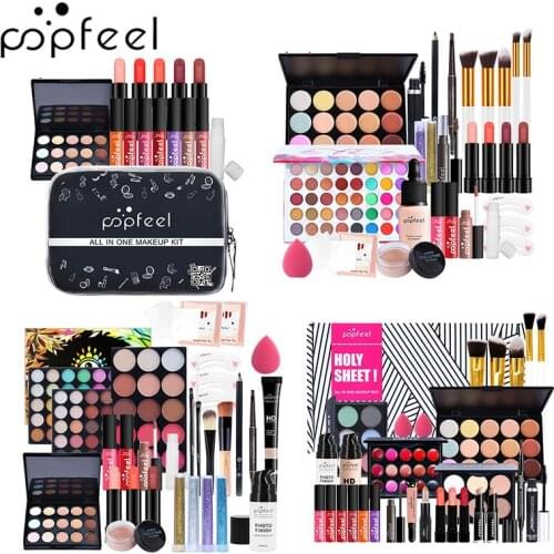 POPFEEL All In One Professional Makeup Set - Eyeshadow Lipstick Concealer Makeup Brushes with Clear BagFull Kit Professional