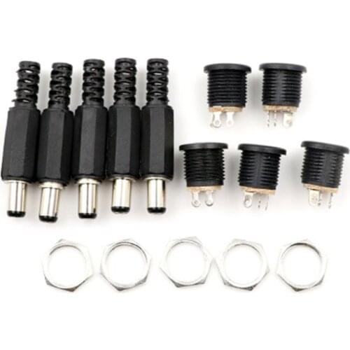 10 pcs 12V 3A Plastic Male Plugs + Female Socket Panel Mount Jack DC Power Connector Electrical Supplies 5.5*2.1mm