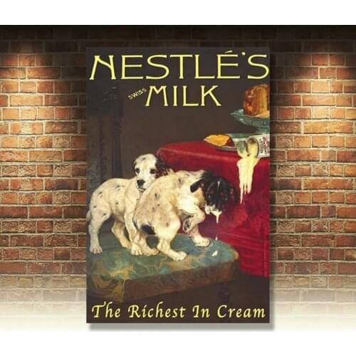 Nestles Swiss Milk Cream Vintage Advert Puppys Large Metal Steel Wall Sign