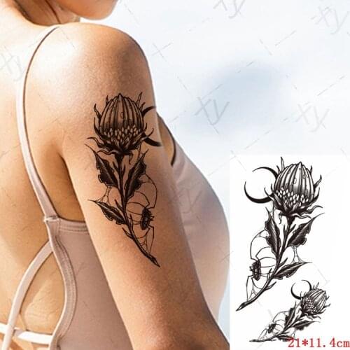Geometry Rose Flower Temporary Tattoos for Women Girls Black Butterfly Bird Tattoo Sticker Fake Peony Geometric Body Art Tattos