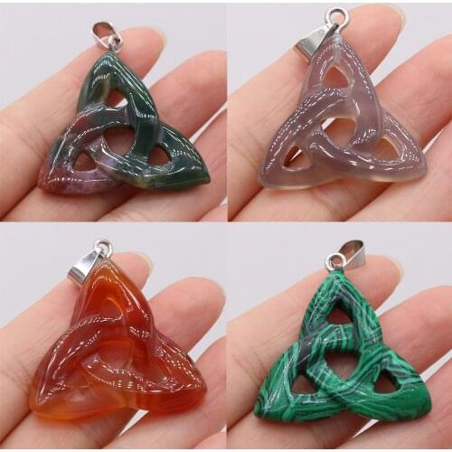 Triquetra Symbol Natural Stone Pendants Celtics Knot Agates Crystal for Jewelry Making DIY Women Necklace Earrings Crafts