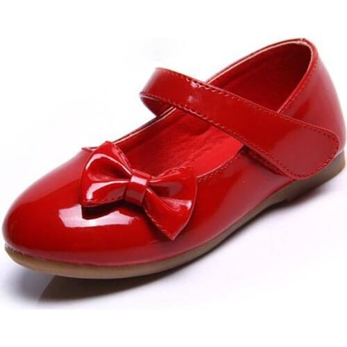 New Flower Children Baby White Patent Leather Dress Shoes For Little Girls Kids Bow Flat Dance Party Wedding Princess Shoes New