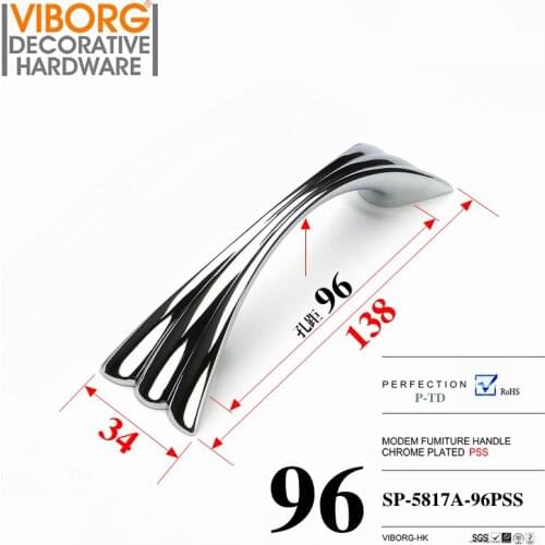 VIBORG Top Quality 96mm Zinc Alloy Modern Kitchen Cabinet Cupboard Door Handle Drawer Pull Handles Knobs, chrome, SP-5817A