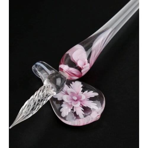 Vintage Handmade Art Elegant Crystal Floral Glass Dip Pen Sign Ink Pens Gift