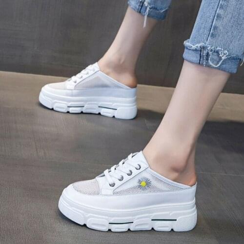 Women Net Cloth Shoes Flat Sneakers Women Casual Shoes Low Upper Lace Up White Shoes Half Casual Board Shoes