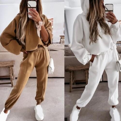 Tracksuits Womens 2021 Spring Autumn Hoodie Pants Two Piece Set Drawstring Solid Pockets Sweatshirt Sports Suits костюм женский