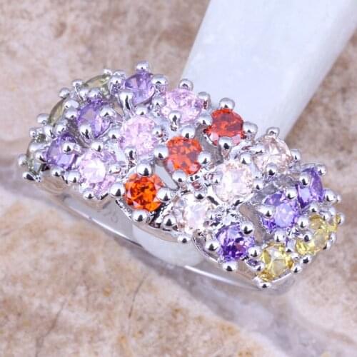 Enjoyable Multicolor Cubic Zirconia Silver Plated Womens Ring Size 6 / 7 / 8 / 9 R1113