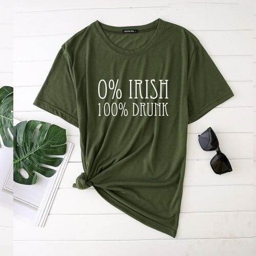 0% Irish 100% Drunk Printed St Patricks Day Woman Tshirts Fashion Tops for Teens Simple Clothes Casual Short Sleeve Plus Size