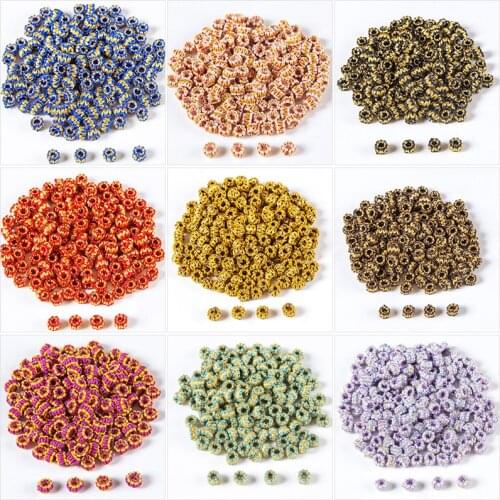 10Pcs 7mm Rope Button Beads Wreaths Knots Woven Braided Buckle Tassel Cap Spacer Beads For Bracelets Necklace DIY Jewelry Making