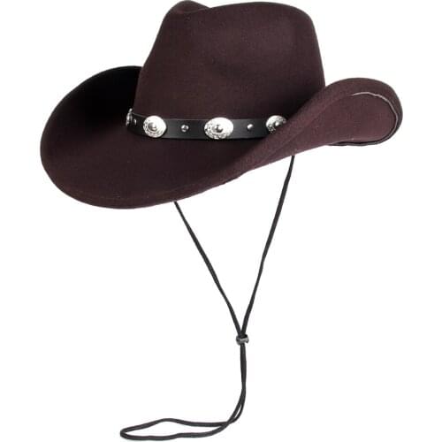 100% Wool Men Western Cowboy Hat With Roll Up Brim Dad Jazz Cowgirl Cap With Metal Belt Fedora Sombrero Cap
