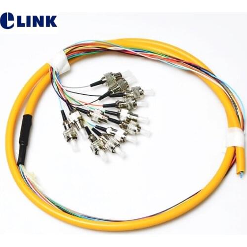 2pcs 12 colored FC bundle pigtails 1.5mtr SM 9/125um optical fiber cable with yellow outer jacket A class ferrule factory ELINK