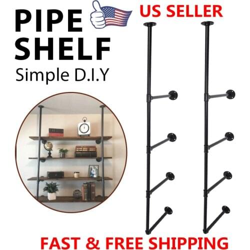2pcs 4 layer Industrial Retro Style Bookshelf DIY Wall Ceiling Mounted Storage Shelves Bracket Iron Pipe Shelf Black Home Decor