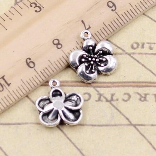20pcs Charms Flower 15x14mm Tibetan Bronze Silver Color Pendants Antique Jewelry Making DIY Handmade Craft