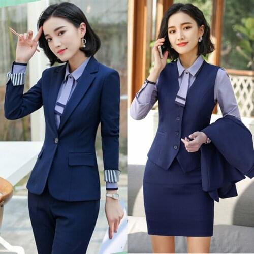 2021 Fashion Office Work Pant Suits Women Business Lady Professional Uniforms 2 Pieces Set Formal Pants Blazer Jacket Plus Size