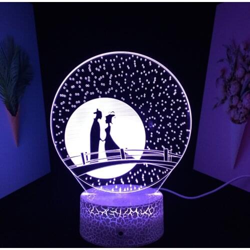 The Cowherd And The Weaver Girl Meet On The Magpie Bridge for Couple Valentine Day Birthday Gift White Cracked Base 3D LED Lamp