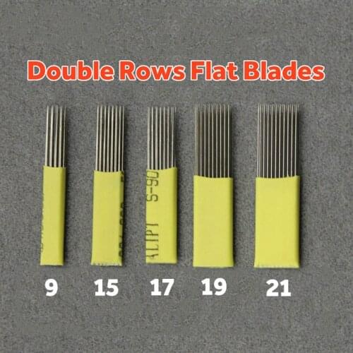500pcs Microblading Shading Blades Tattoo Needles DOUBLE ROW Efficient Eyebrow Needles Flat Needle For Matte Brow