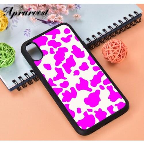Aprarvest Cow Print Hot Pink Animal Print Silicone Rubber Phone Case Cover For iPhone 6 6S 7 8 PLUS X XS XR 11 12 MINI PRO MAX