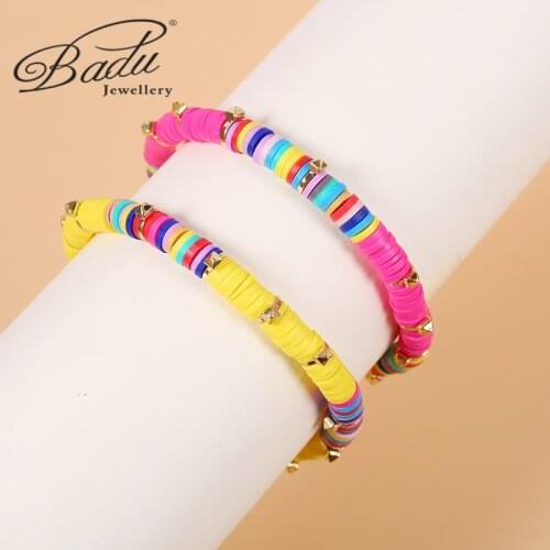 Badu 6Mm Bohemian Colorful Soft Pottery Clay Beads Stretch Bracelet for Women New Fashion Multicolored Bead Mixed Color Jewelry