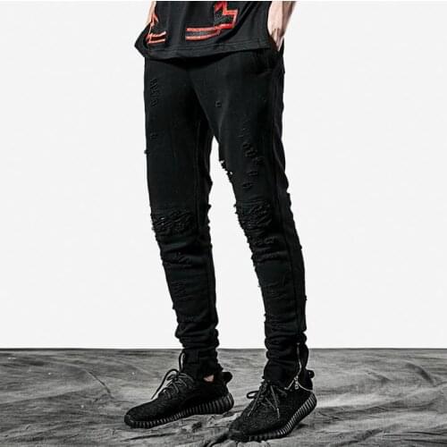 Summer personality fashion hole harem pants mens trousers pantalones hombre cargo thin feet pants for men pantalon homme black