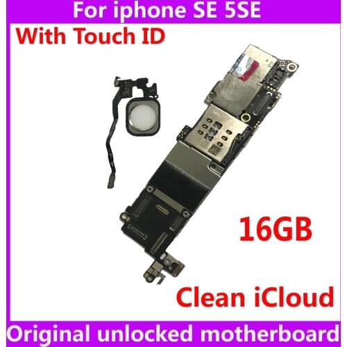For Apple A9 Original IOS system Motherboard for iphone 5SE SE Factory unlocked mainboard with / NO touch ID 16GB Free iCloud