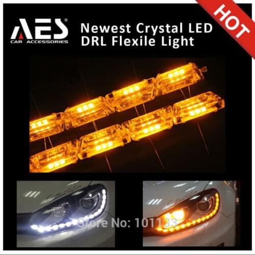 AES 50CM A5 Crystal Daytime Runnig Light Car Signal Light White & Yellow LED Running Strip Car Accessories